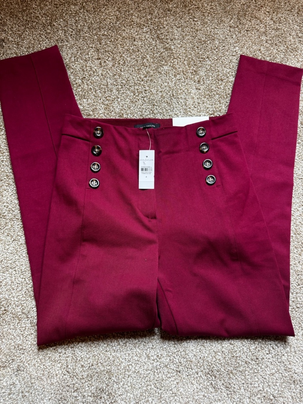 Ann Taylor Burgundy Skinny Sailor Pants with Button Accents